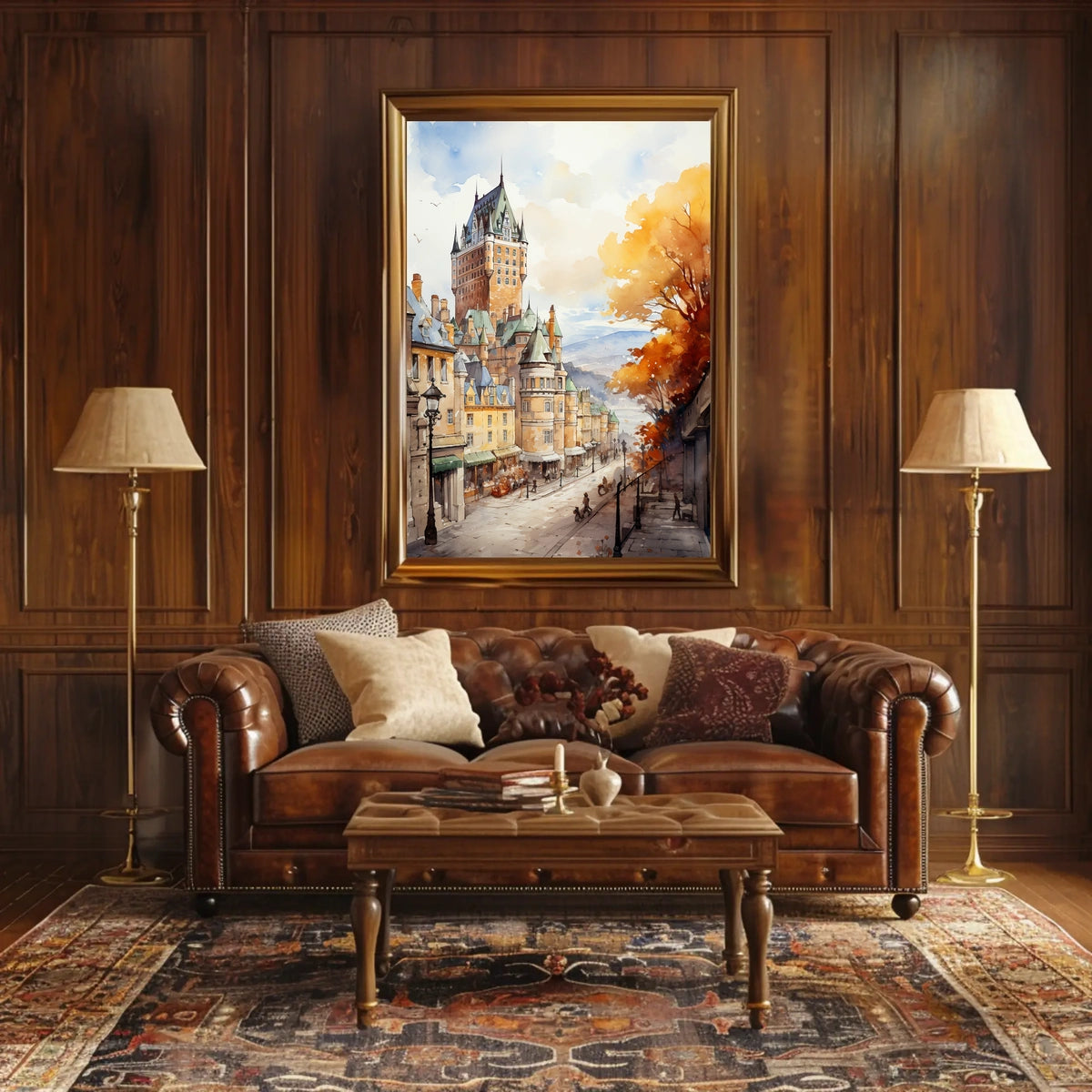 Historic Quebec City Castle European-Style Street Travel Poster