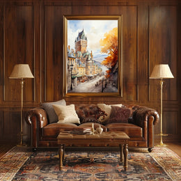 Historic Quebec City Castle European-Style Street Travel Poster