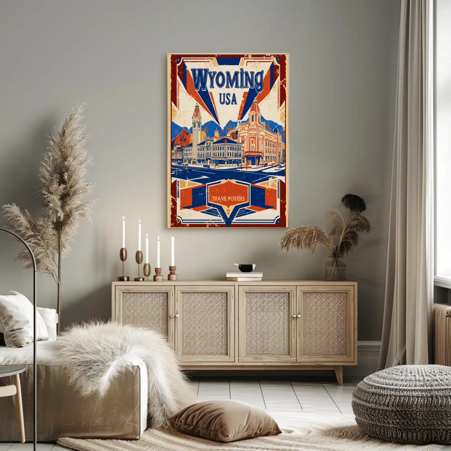 Wyoming USA Historic Main Street Vintage Travel Poster