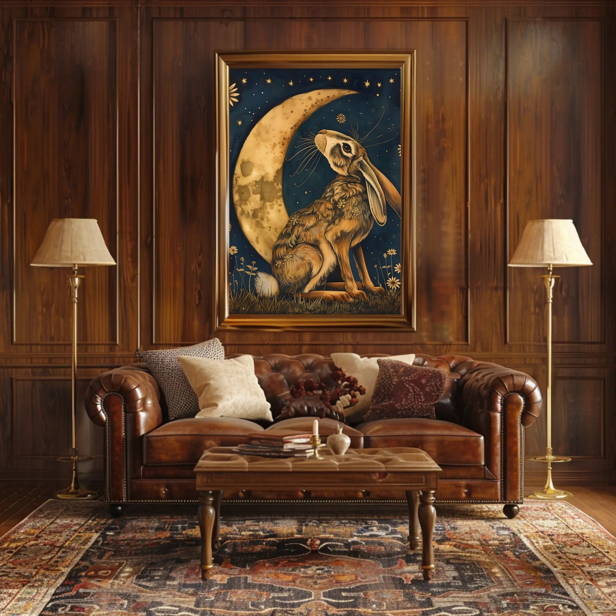 Moonlit Hare Fantasy: Whimsical Animal Nighttime Poster