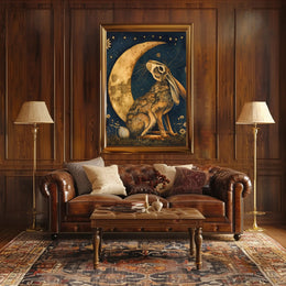 Moonlit Hare Fantasy: Whimsical Animal Nighttime Poster