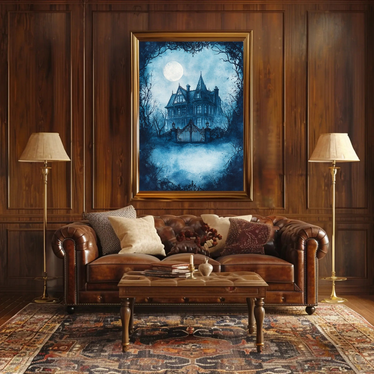 Victorian Mansion Nightscape Gothic Vibes Artistic Poster