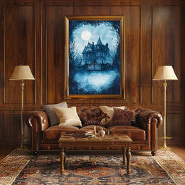 Victorian Mansion Nightscape Gothic Vibes Artistic Poster