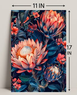 Vibrant Protea Flower Botanical Art Print - Artistic Poster