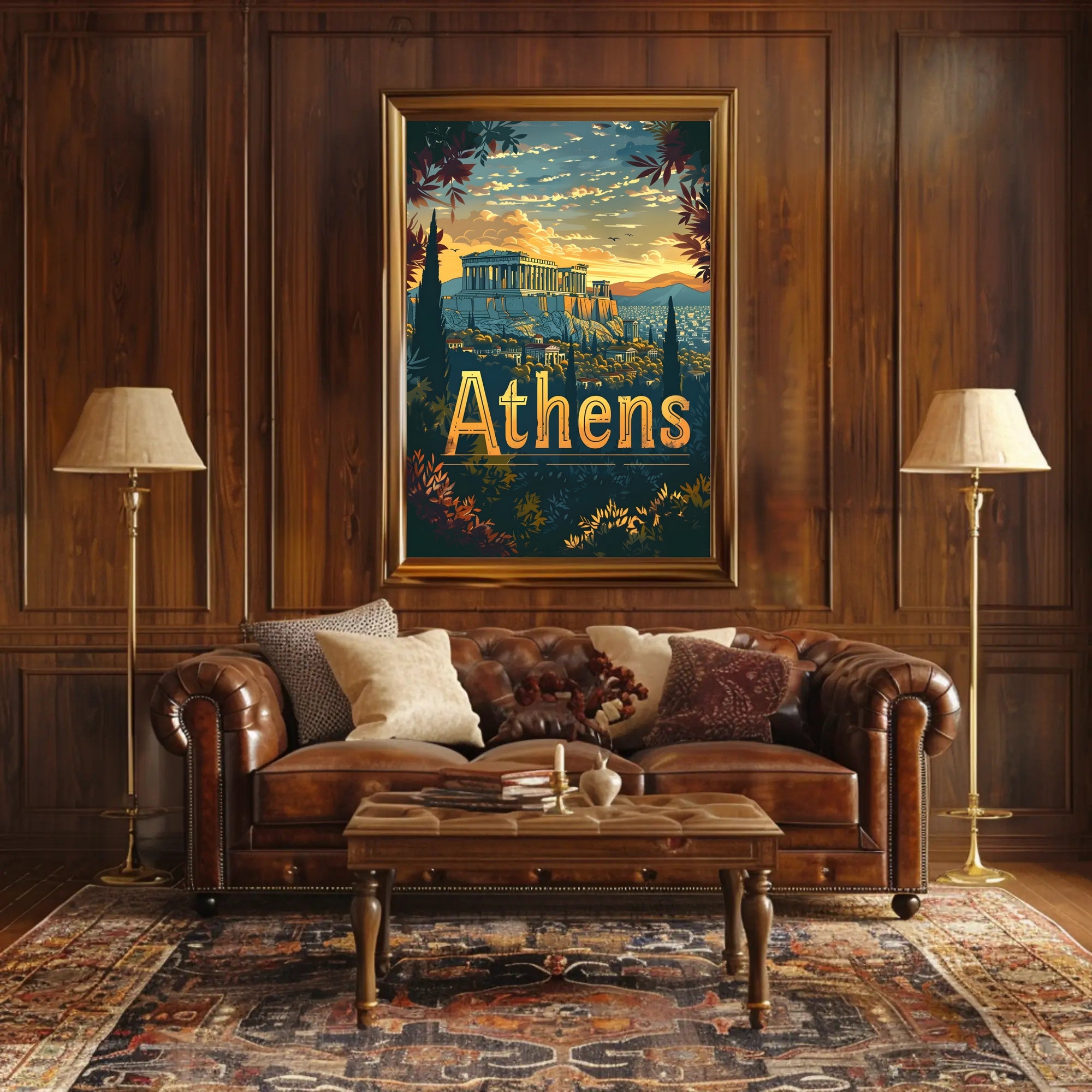 Athens Parthenon Sunset Vintage Travel Poster