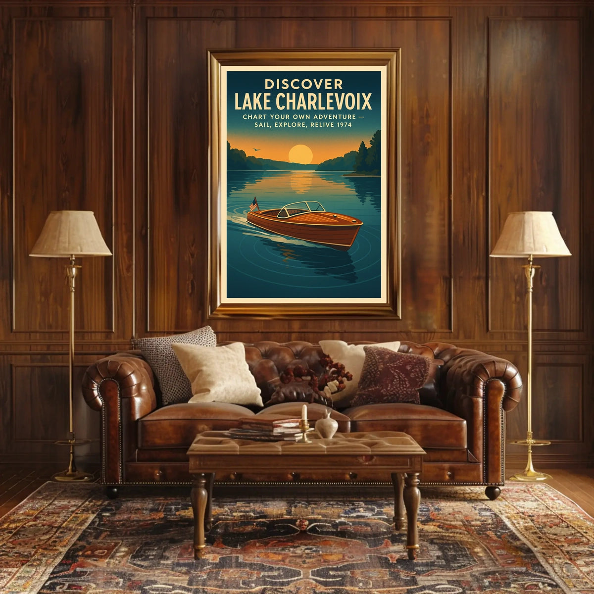 Lake Charlevoix Retro Adventure Exploration Travel Poster