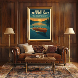 Lake Charlevoix Retro Adventure Exploration Travel Poster