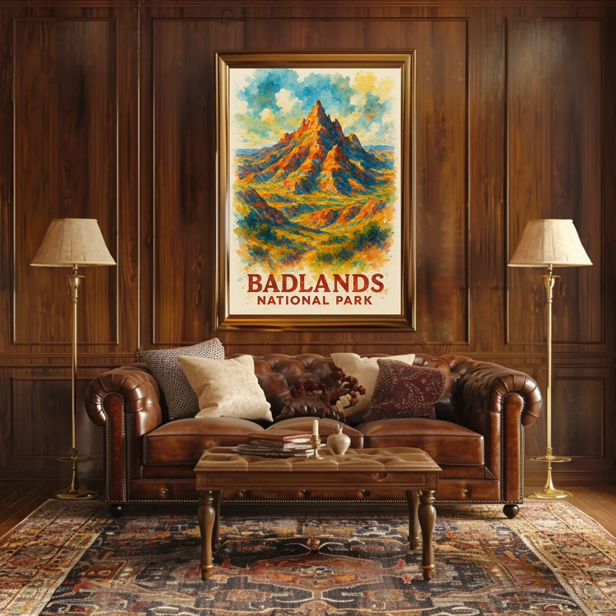 Badlands National Park Vibrant Watercolor Landscape Poster