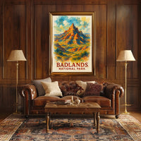 Badlands National Park Vibrant Watercolor Landscape Poster