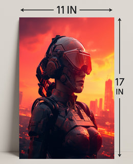 Cybernetic Sentinel At Sunset Poster PosterGoat