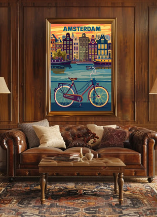 Amsterdam Canals and Bicycle Urban Cityscape Poster