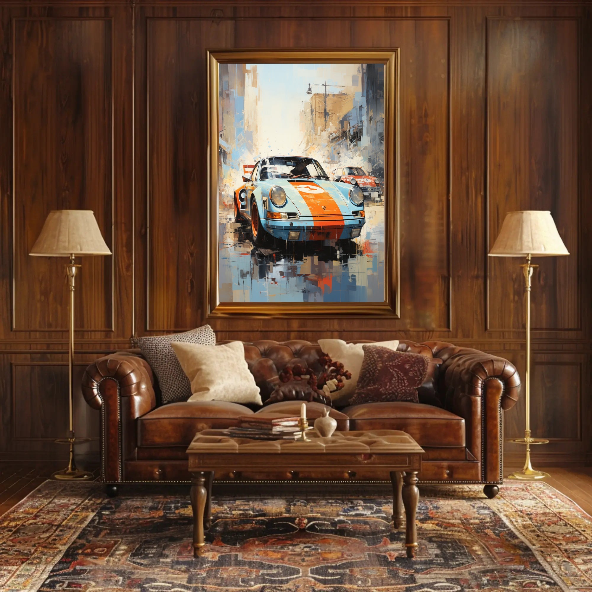 Vintage Racing Cars in Urban Setting Sports Poster