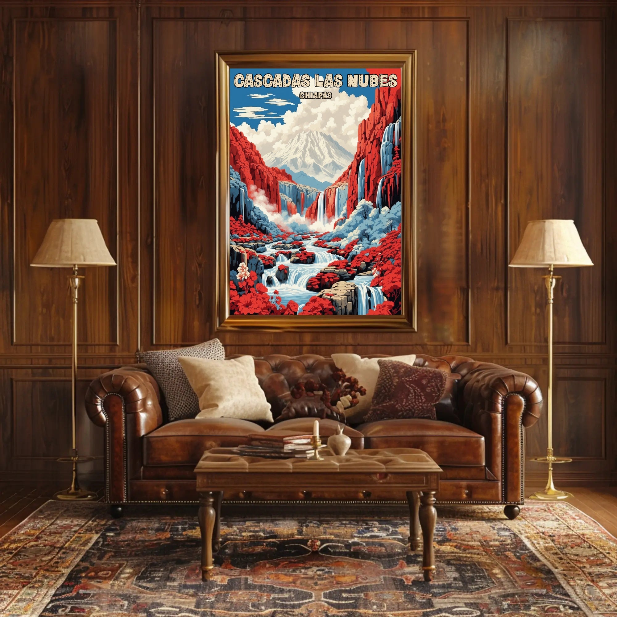 Waterfalls and Mountainscape Travel Poster