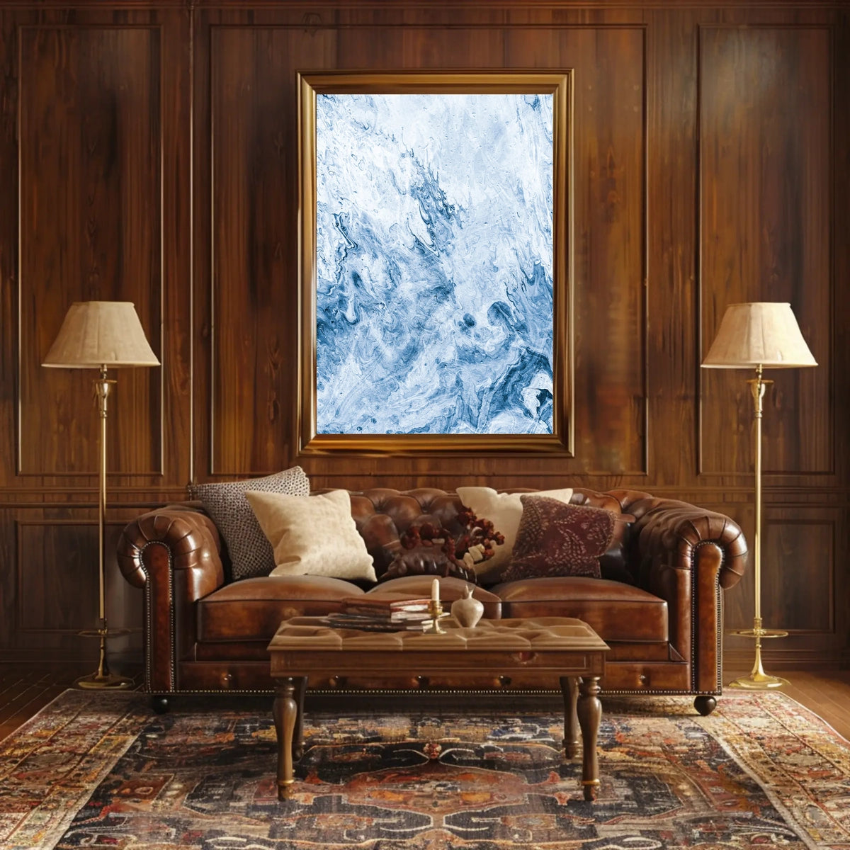 Serene Blue Abstract Marble Waves Art Poster