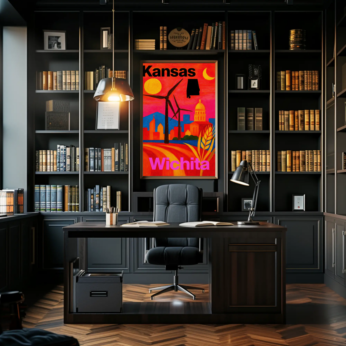 Wichita Kansas Windmills Capitol Landscape Travel Poster