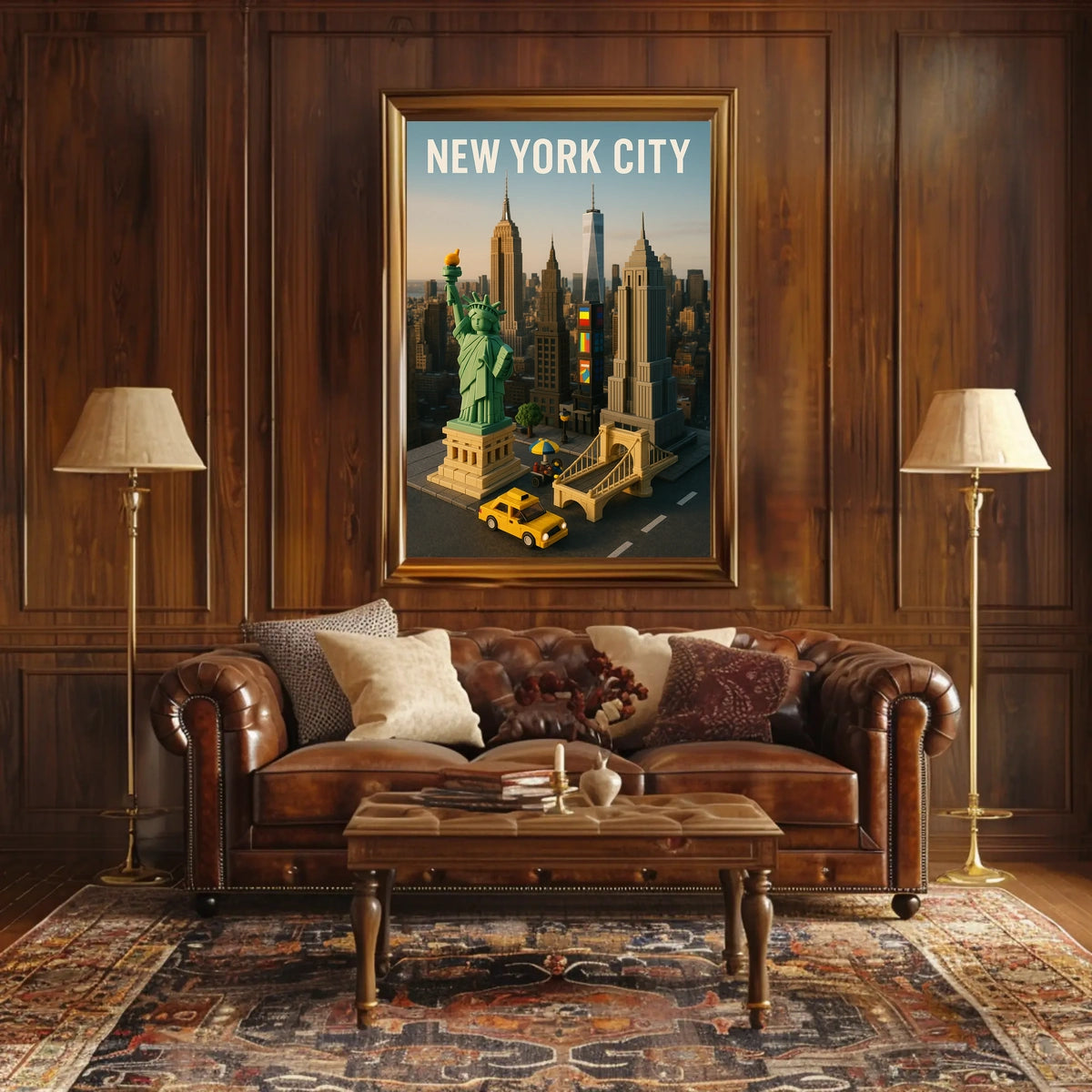 New York City Poster Modern Whimsical Toy Brick Wall Art