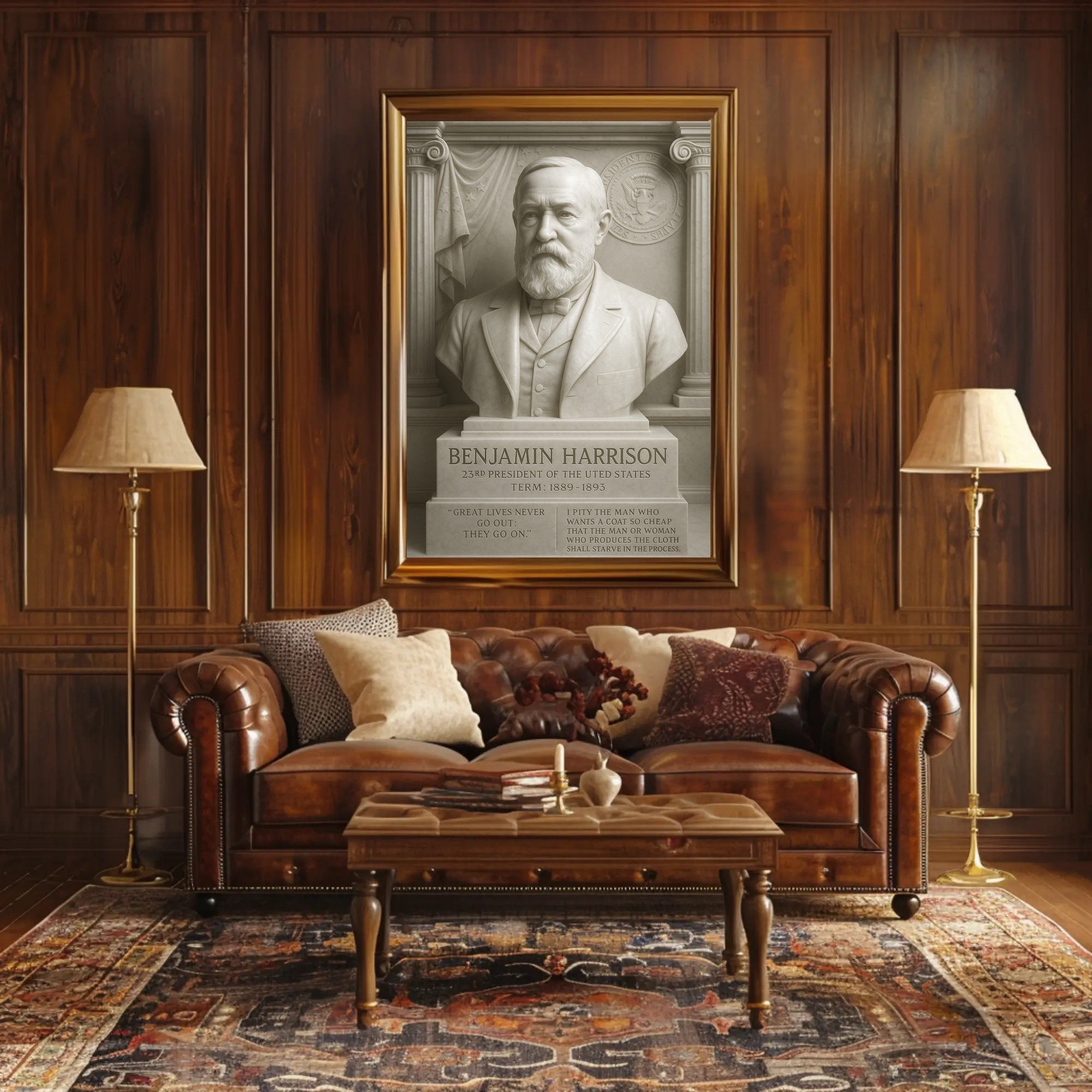 Benjamin Harrison Vintage Marble Presidential Poster