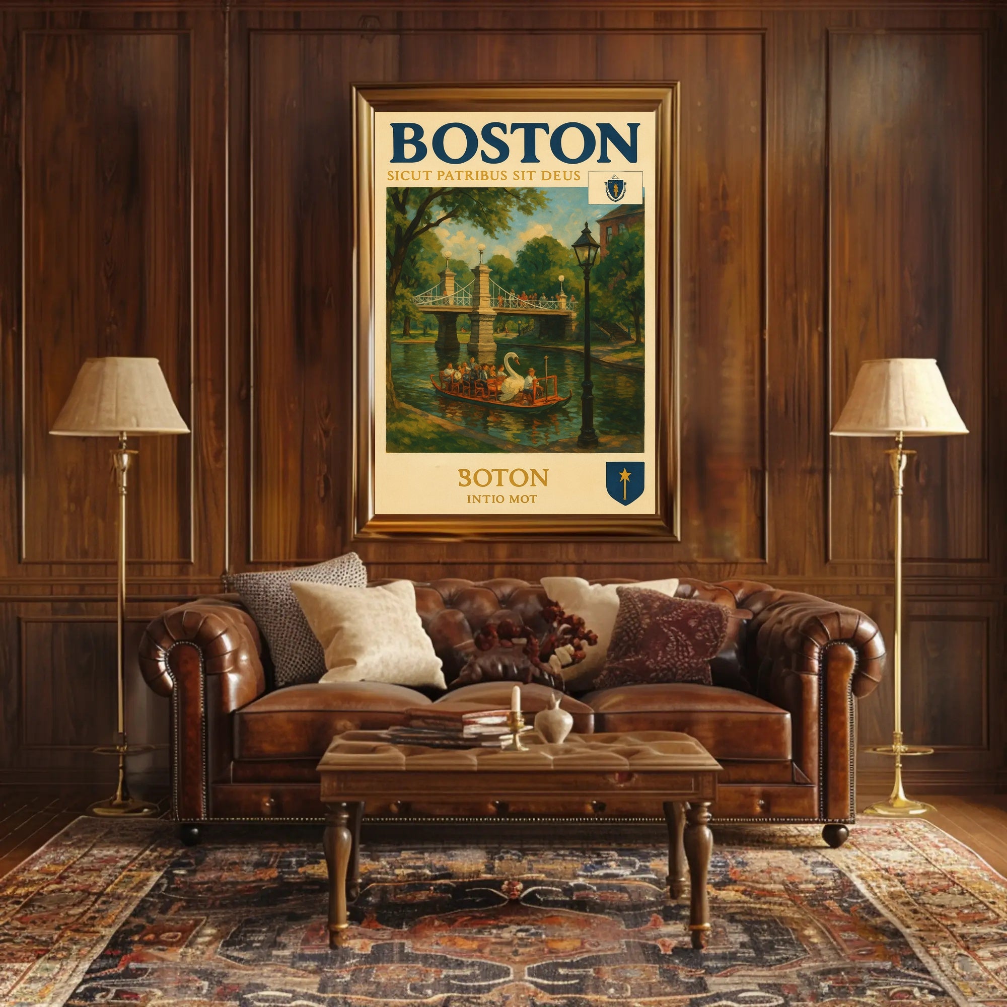 Boston Swan Boats Vintage Travel Poster