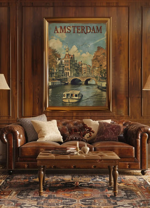 Amsterdam Canal Vintage Travel Poster
