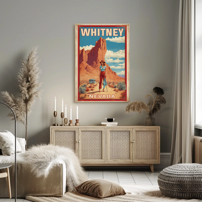Whitney Nevada Desert Cowgirl Scene Vintage Travel Poster