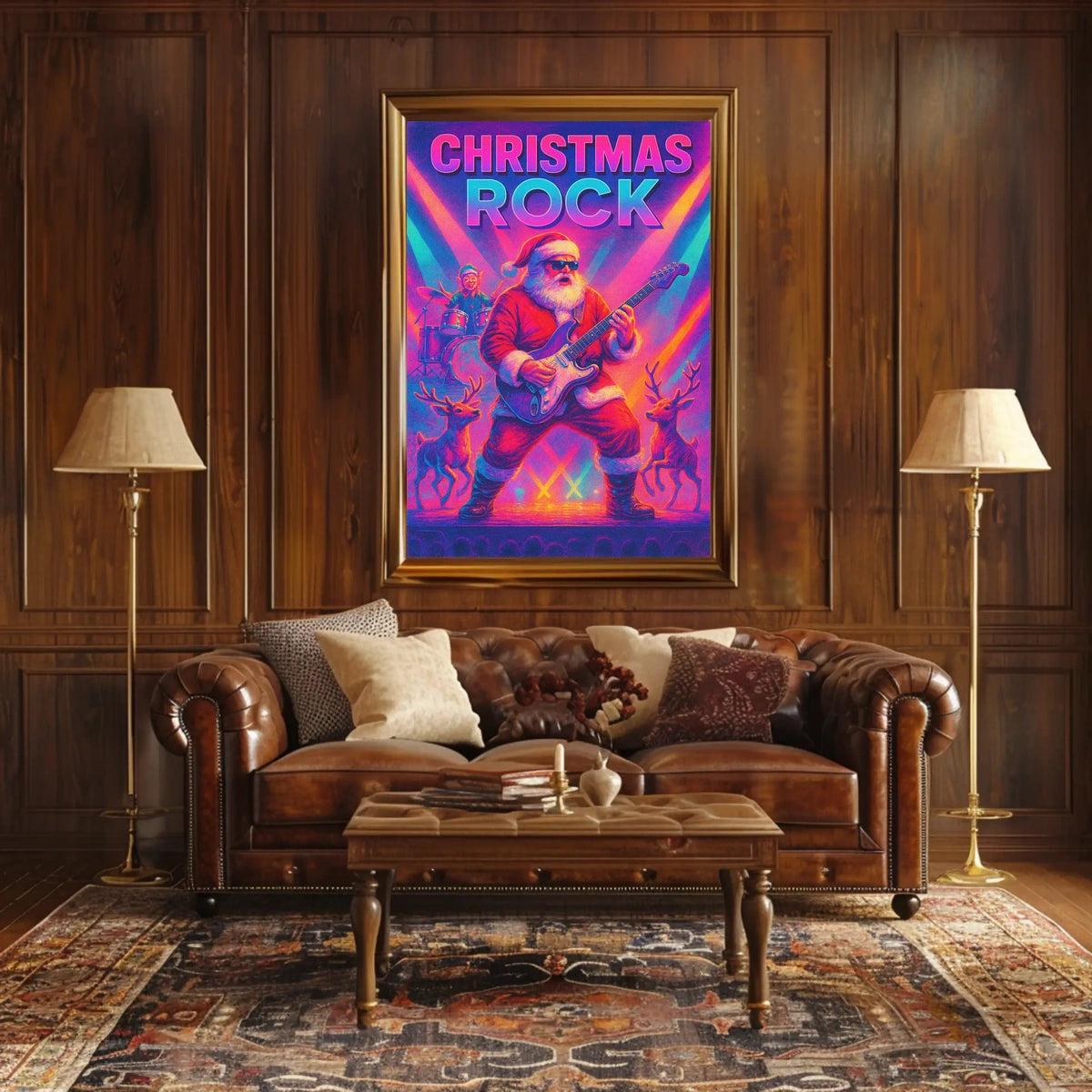 Christmas Rock Santa Guitar Festive Poster