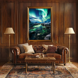 Aurora Borealis Over Icy Landscape Poster