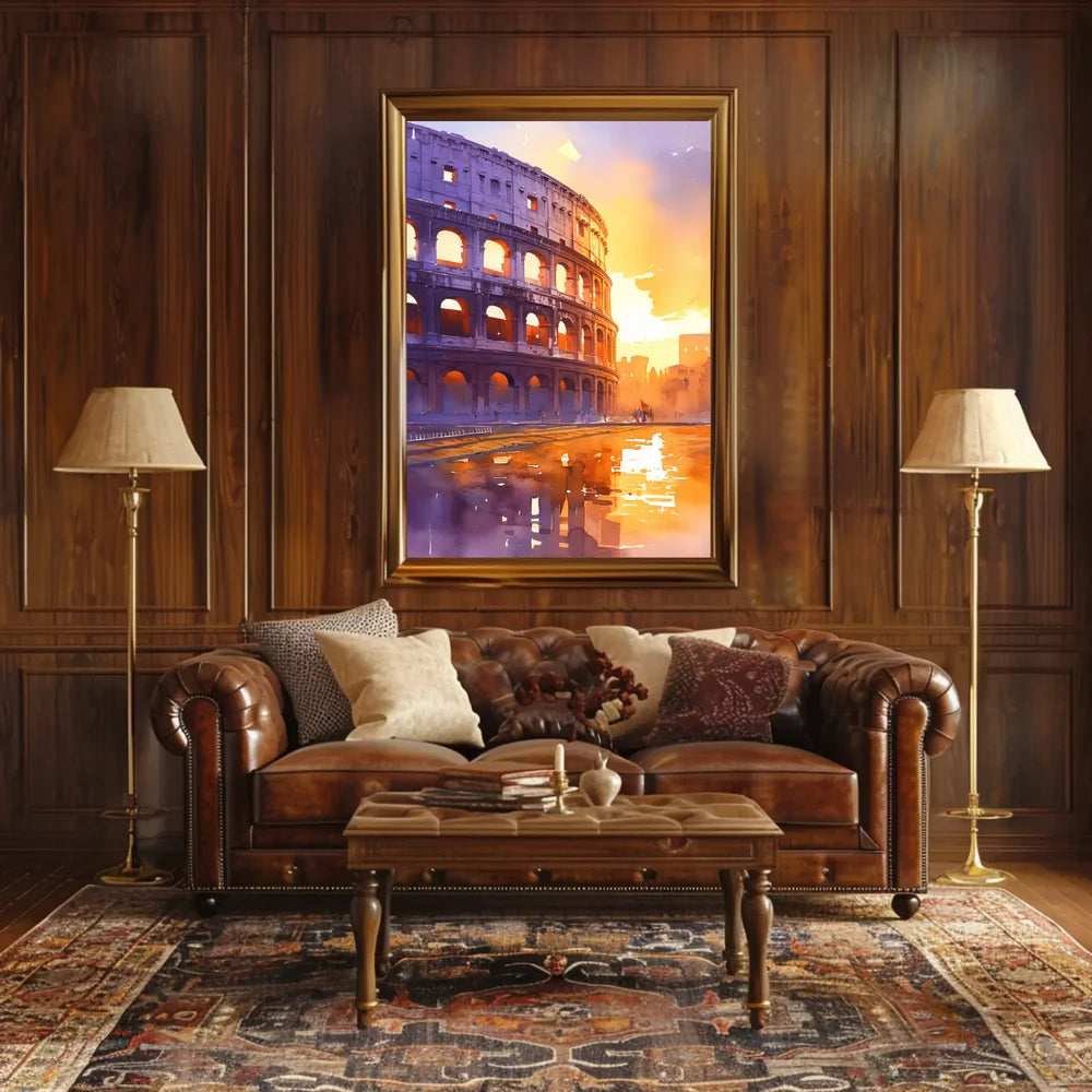 Colosseum Watercolor Sunset Rome Art Poster
