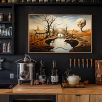 Surreal Landscape with Enigmatic Sculpture Artistic Poster