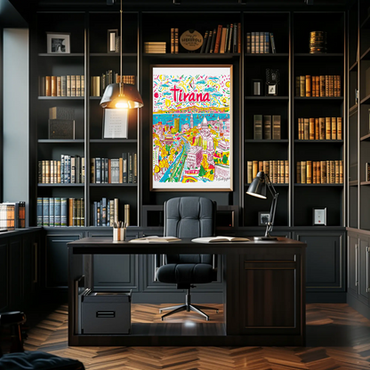 Tirana Albania Colorful Cityscape and Boulevard Travel Poster