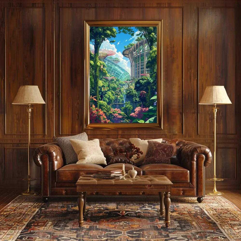 Futuristic Garden Cityscape Poster: Nature Meets Innovation