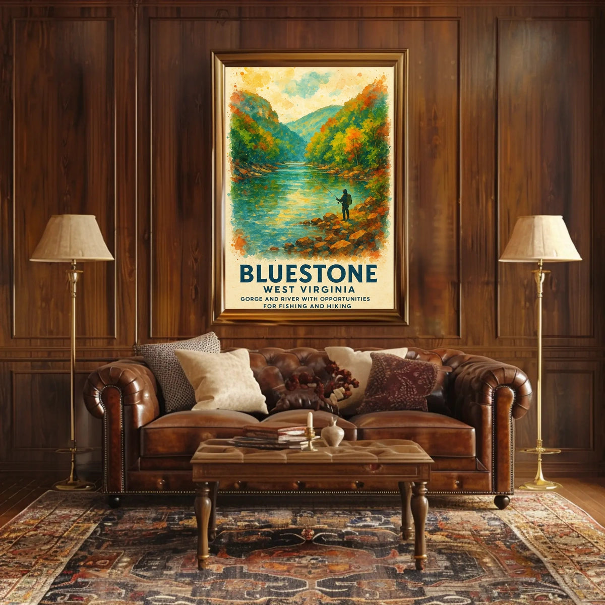 Bluestone Gorge Autumn Fishing Watercolor Poster