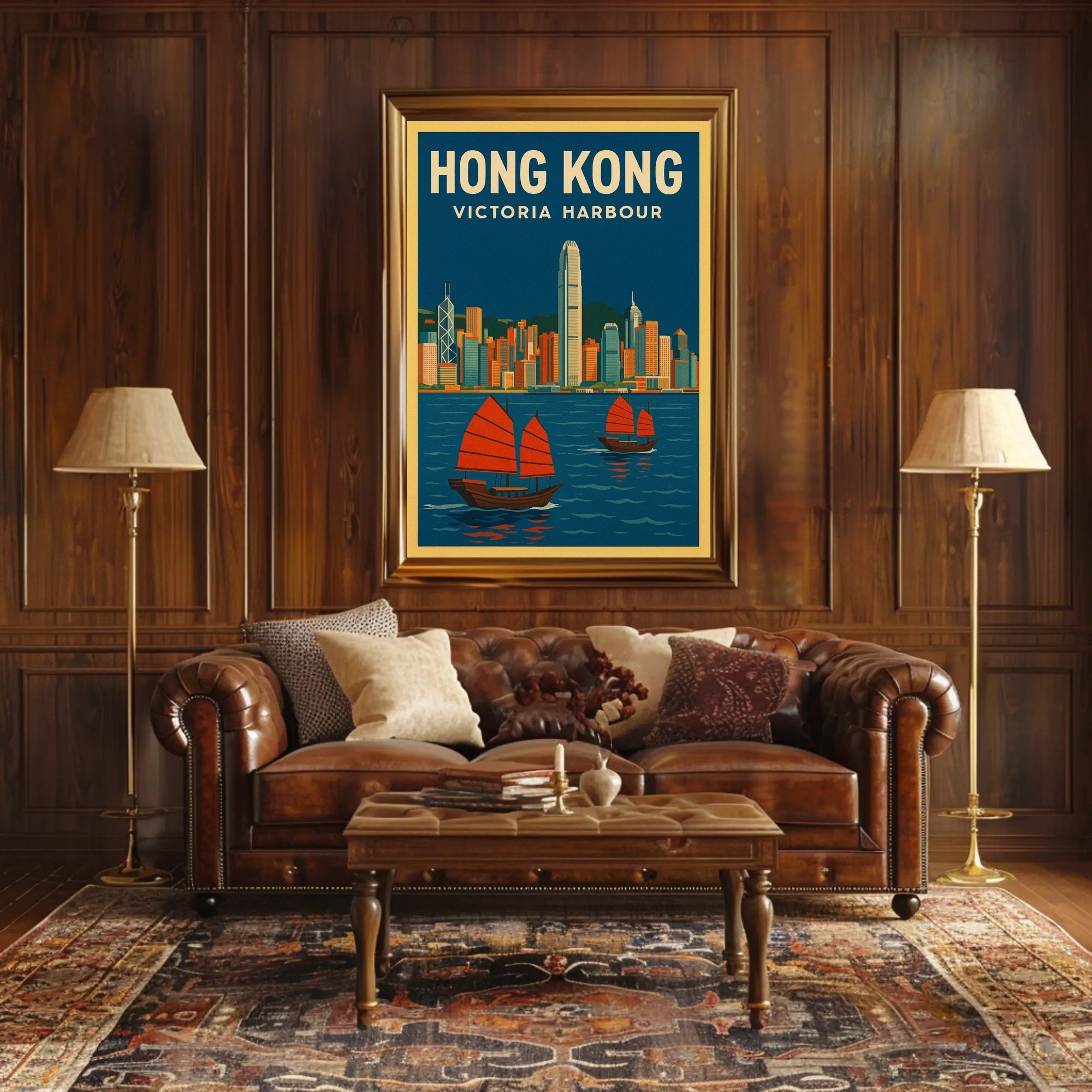 Panoramic View of Hong Kong Vintage Travel Poster