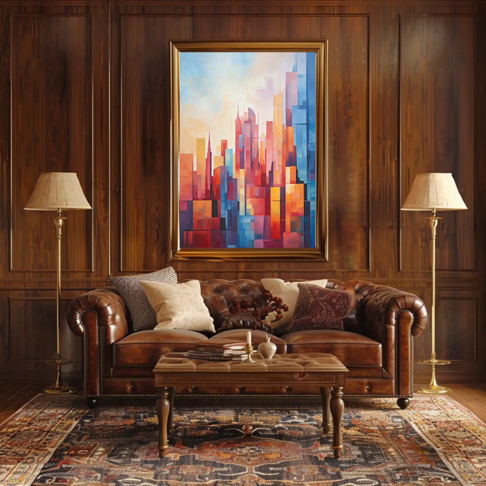 Vibrant Urban Cityscape Geometric Abstract Artistic Poster
