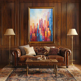 Vibrant Urban Cityscape Geometric Abstract Artistic Poster