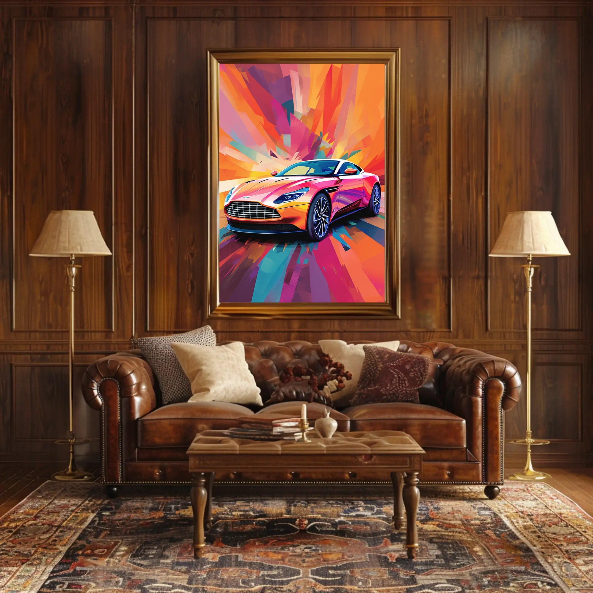 Luxury Sports Car in Vibrant Abstract Pop Culture Poster