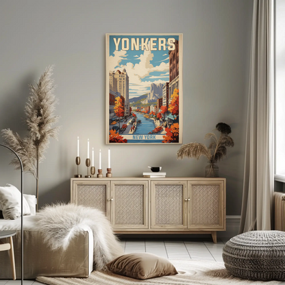 Yonkers New York Cityscape Vintage Travel Poster