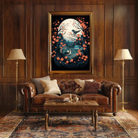 Serene Moonlit Birds Nature Art Poster