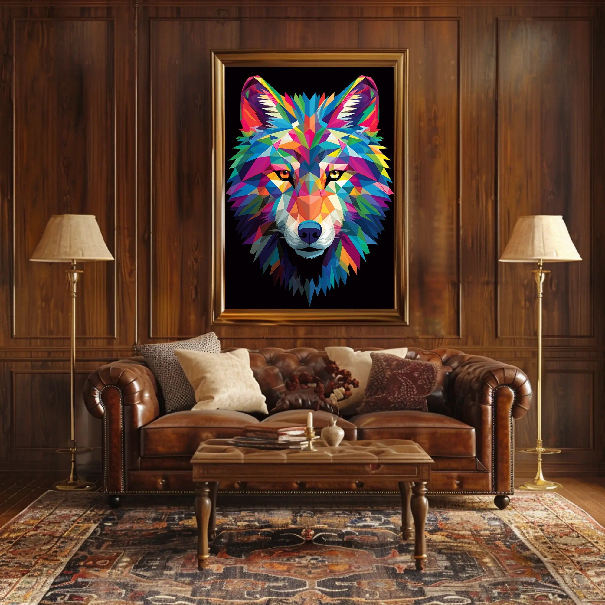 Vibrant Geometric Wolf Poster PosterGoat