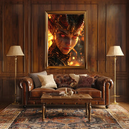 Mystical Warrior with Glowing Red Eyes Poster PosterGoat