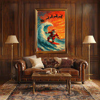 Santa Surfing Christmas Wave Vintage Poster