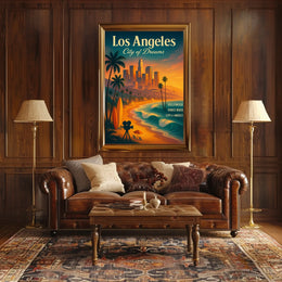 Los Angeles Dreamscape Vintage Poster: Urban & Coastal