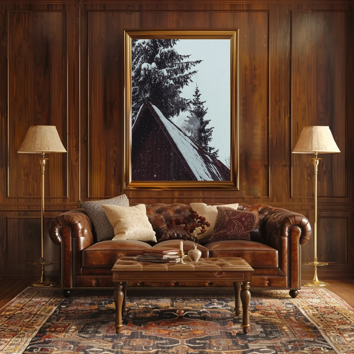 Serene Winter Cabin Scene National Park Poster