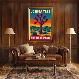 Joshua Tree Desert Sunset Retro Art Adventure Travel Bold Colorful Nightscape Classic Poster
