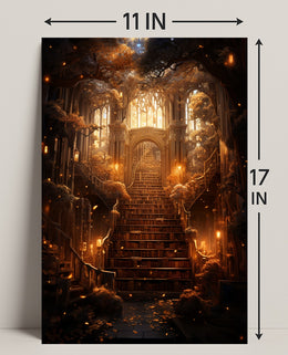 Enchanted Library Staircase Poster