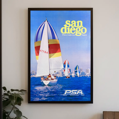 Vintage San Diego PSA Travel Sailing Vacation Poster