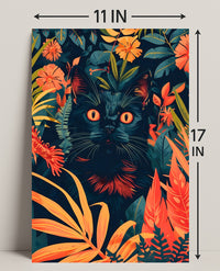 Striking Black Cat in Vibrant Jungle Animal Poster