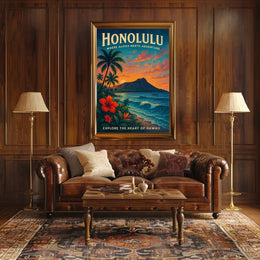 Honolulu Adventure Vintage Travel Poster Art Print