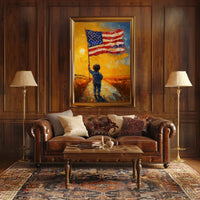 child holding a large American flag Poster