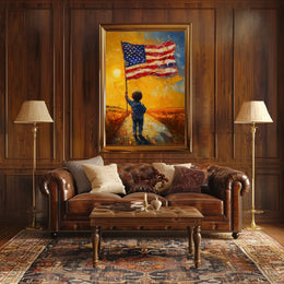 child holding a large American flag Poster