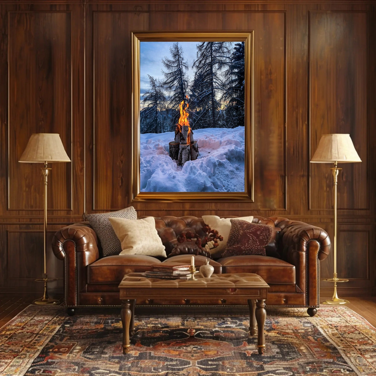 Winter Campfire In The Woods Poster